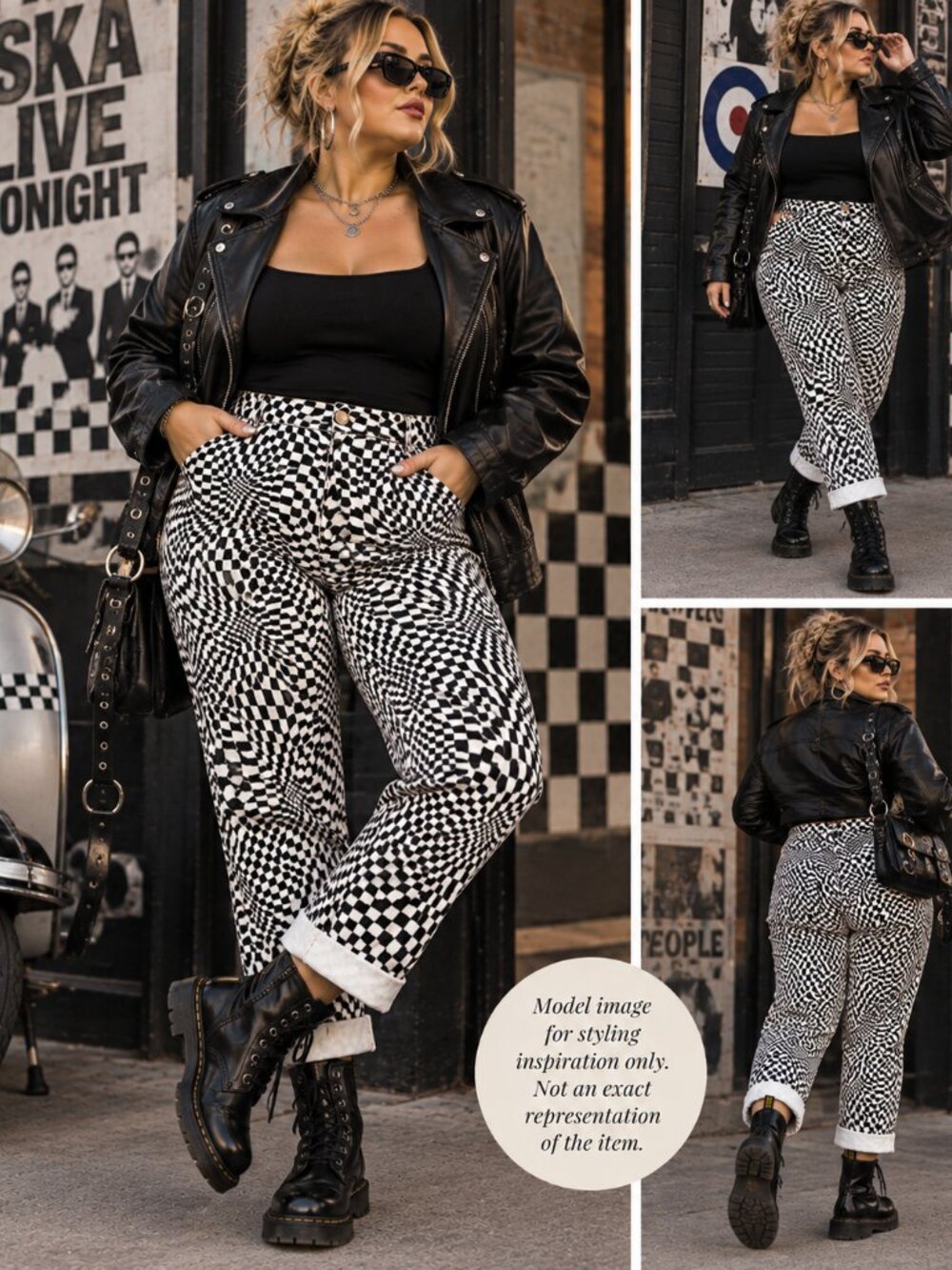 757 - Plus Size 4XL Black White Optical Checkerboard Y2K Pants